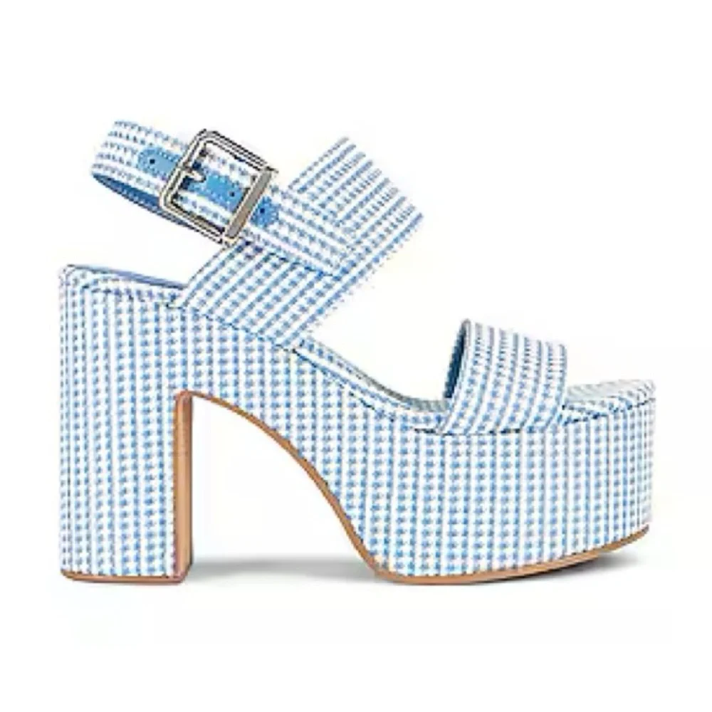 Jeffrey Campbell Platform Sandals Blue & White houndstooth - Picture 1 of 1